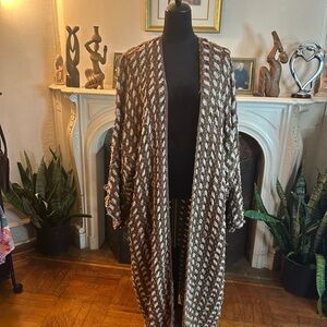 Brown Denim Cut Pattern Kimono Robe